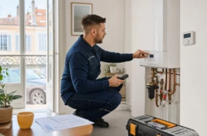 chauffagiste gaz à Marseille contrôlant une chaudière pour réduire la facture
